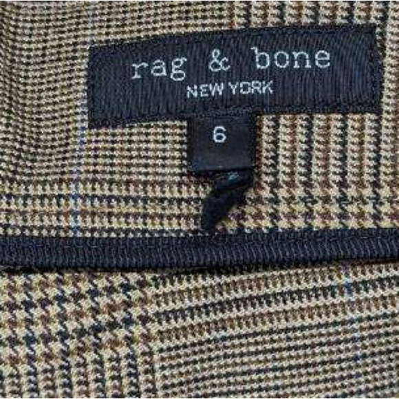 Rag & Bone Pants Womens Size 6 Brown Rebecca Wool Blend Glen Plaid Straight Leg - Picture 6 of 11